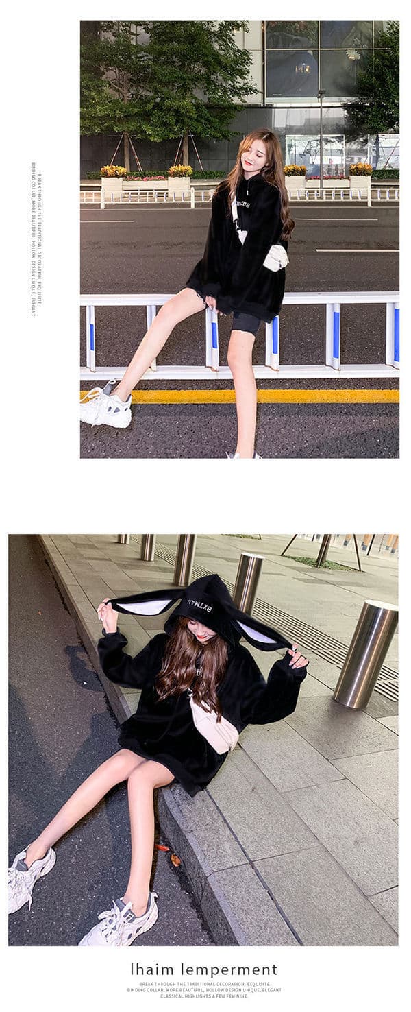 レディースパーカー うさぎ耳デザインゆったりパーカー