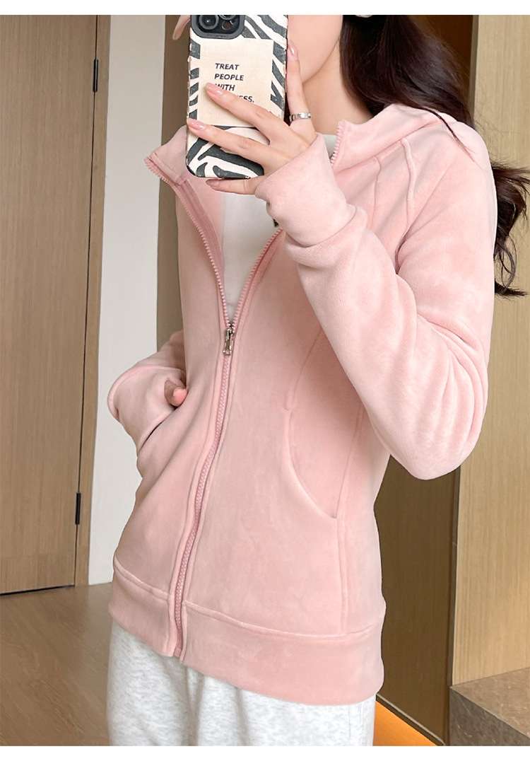 レディースパーカー シンプルスマートジップパーカー