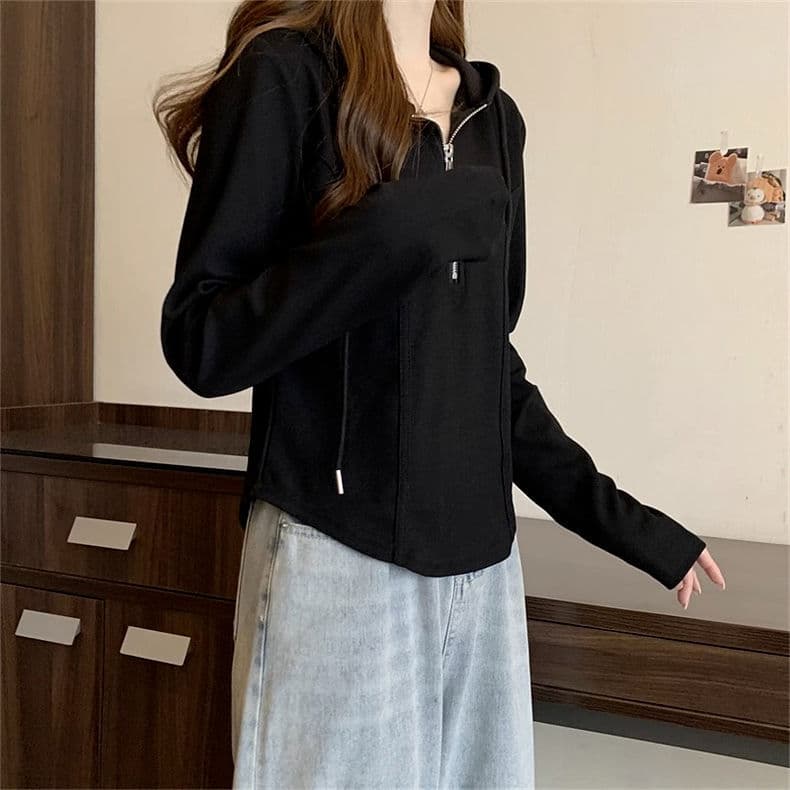 レディースパーカー シンプル上品ジップパーカー