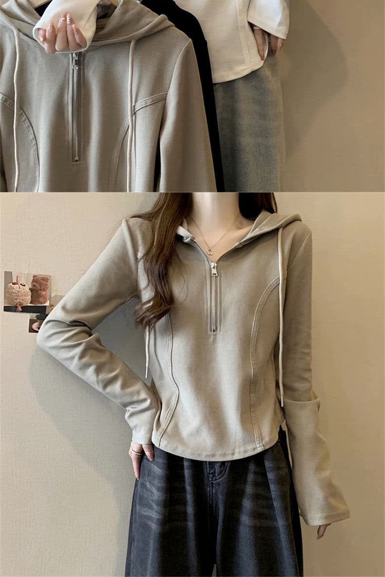 レディースパーカー シンプル上品ジップパーカー